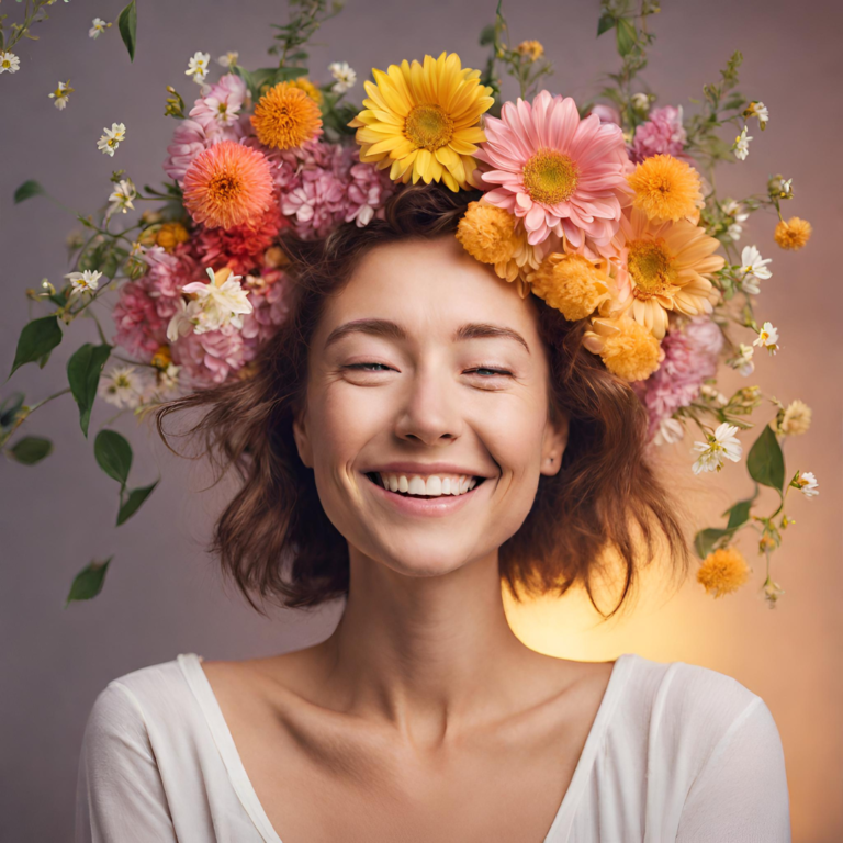mental glow up happy face with flowers