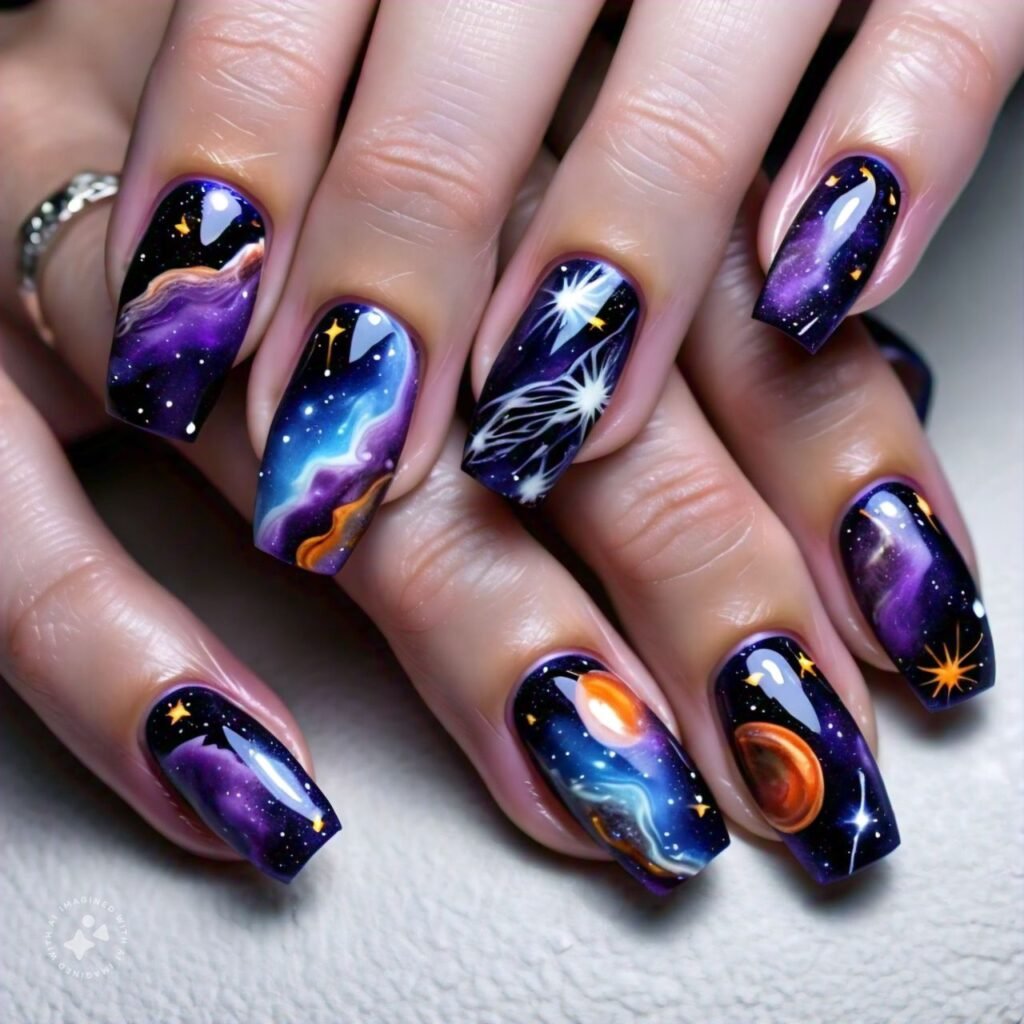 galaxy halloween nail art 