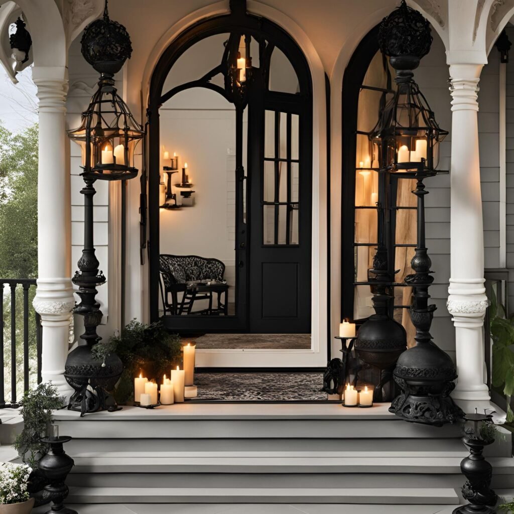 Gothic front porch decor for Halloween