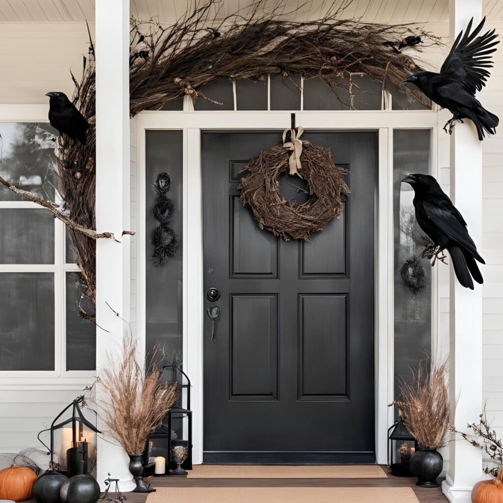 Raven decor Halloween front porch