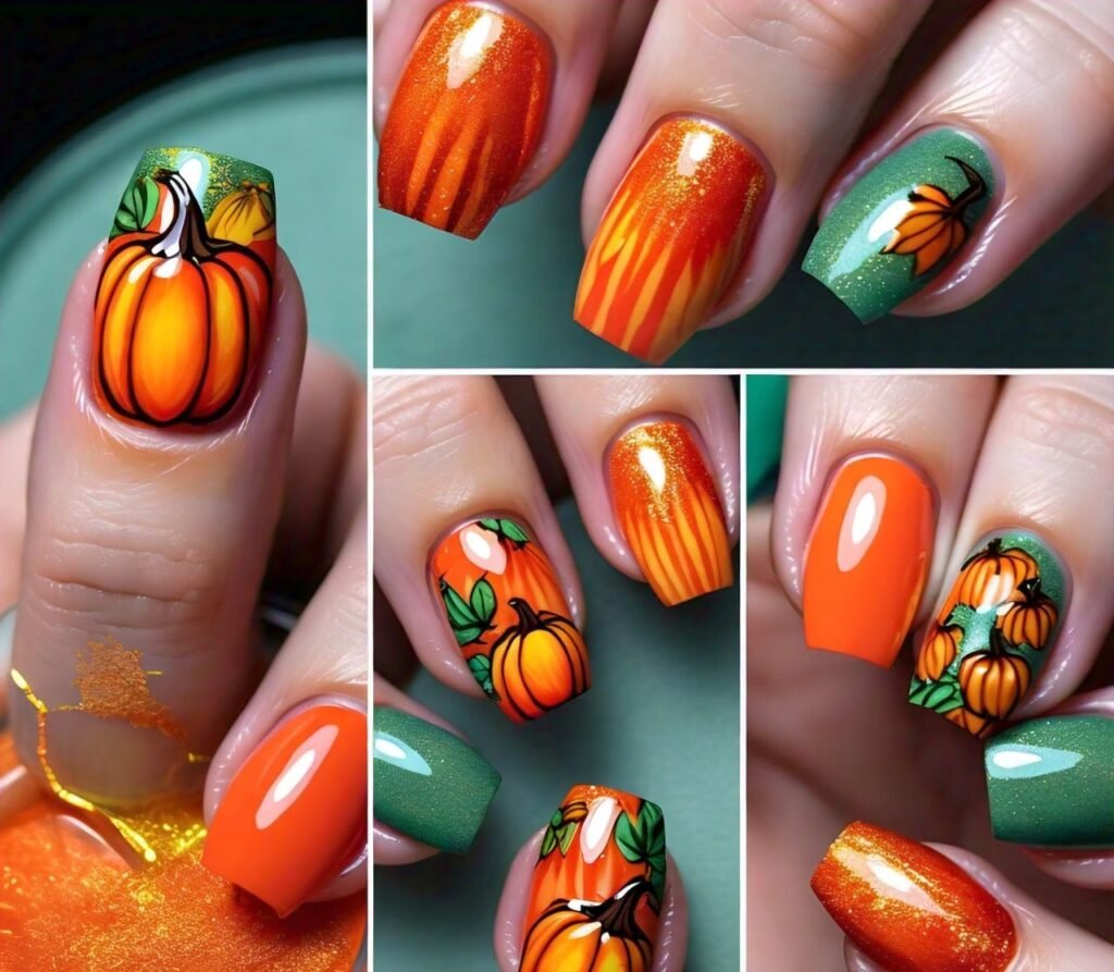 pumpkin patch halloween nail art design