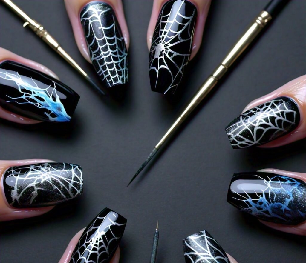 spider web halloween nail art design