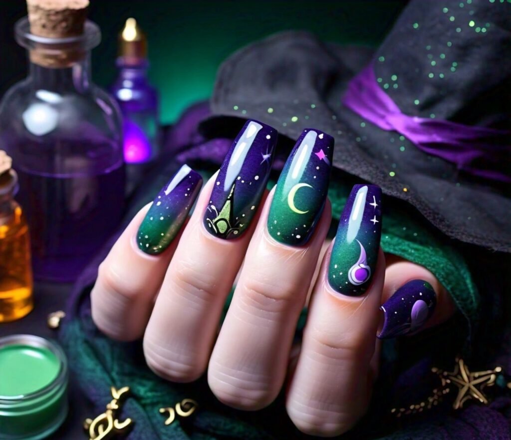 witchy vibes halloween nail art design