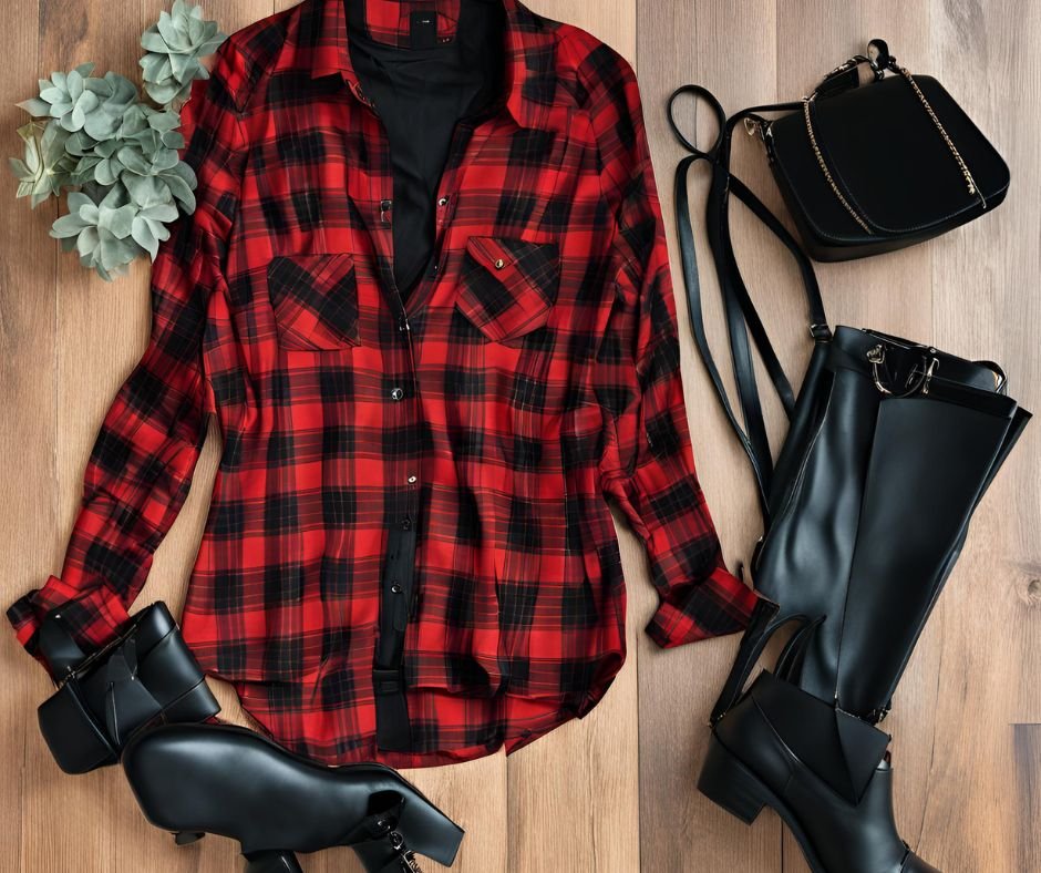 Christmas outfit ideas plaid shirt