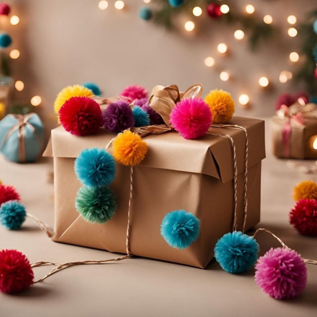 christmas gift wrapping ideas pom pom